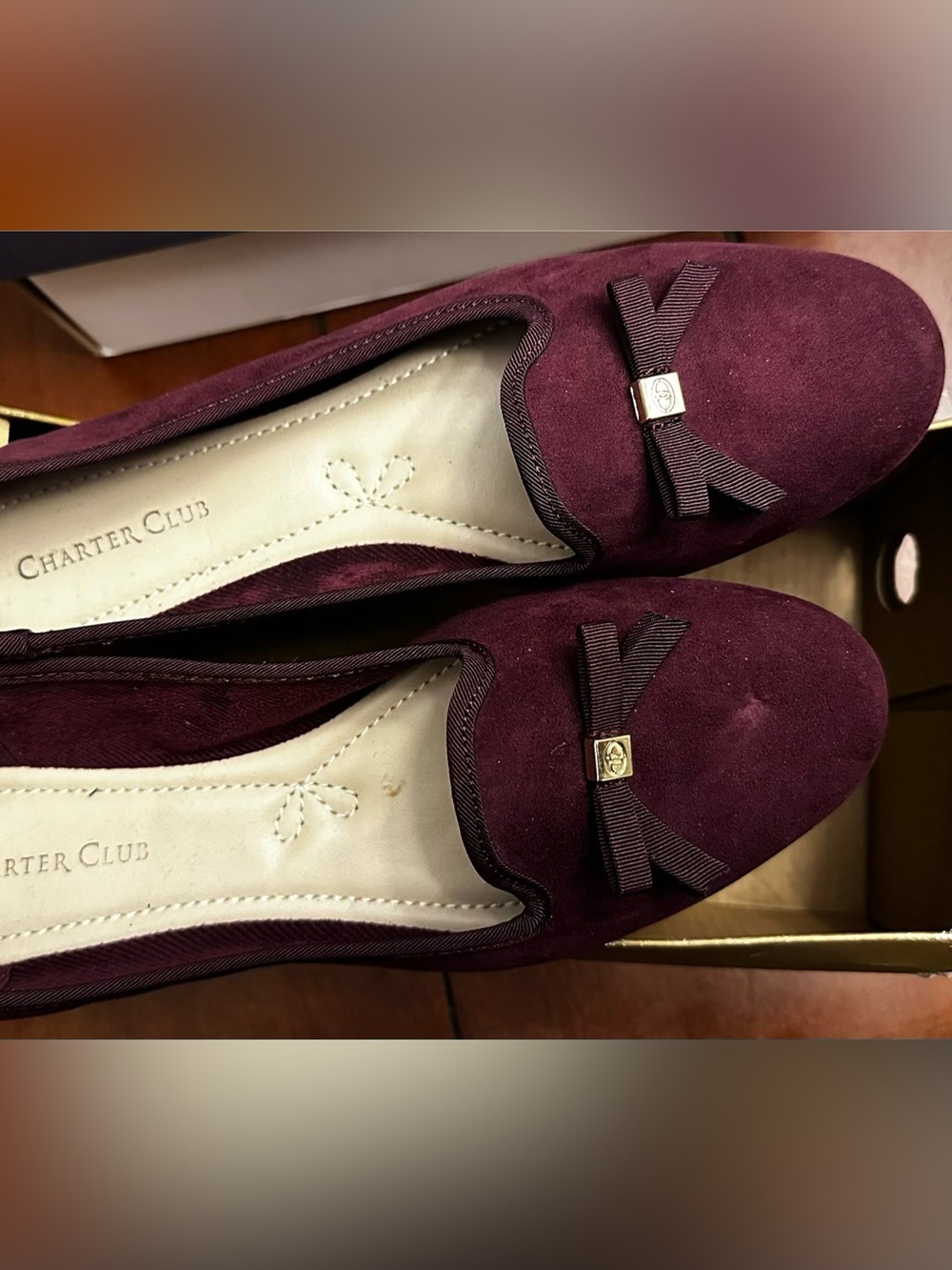 new Charter Club size 7 Plum Suede Bow Loafers